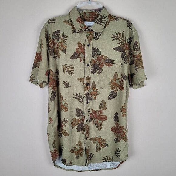 Lucky Brand Linen Blend Floral Hawaiian Short Sleeve Button Up Shirt Green S - Picture 1 of 10